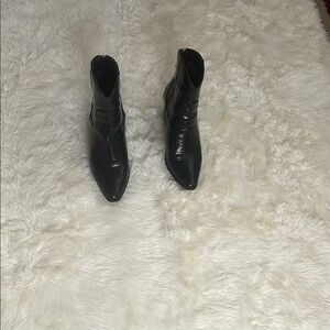 Black Leather Cowboy Ankle Boots